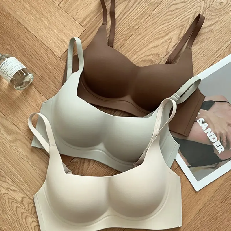 Seamless square neck nude small chest push-up bra for women to prevent sagging soft support without steel ring to collect side breasts bra