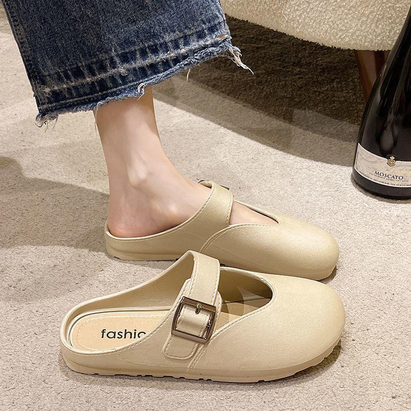 Product Introduction of New Soft Bottom Increase All-Match Closed Toe Half Slippers Slip-on Lazybones' Shoes Birkenstock Women's Outer Wear 16