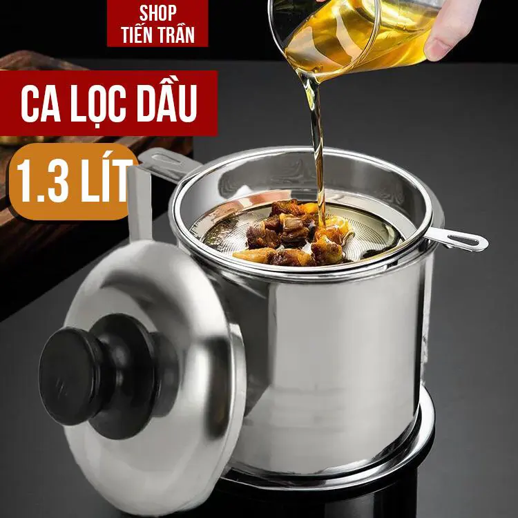 Ca lọc Dầu Ăn Inox Có Lưới Lọc 1300ml - Ca Lọc Cặn Dầu Ăn Cao Cấp Chất Liệu Không Gỉ - Shop Tien Tran