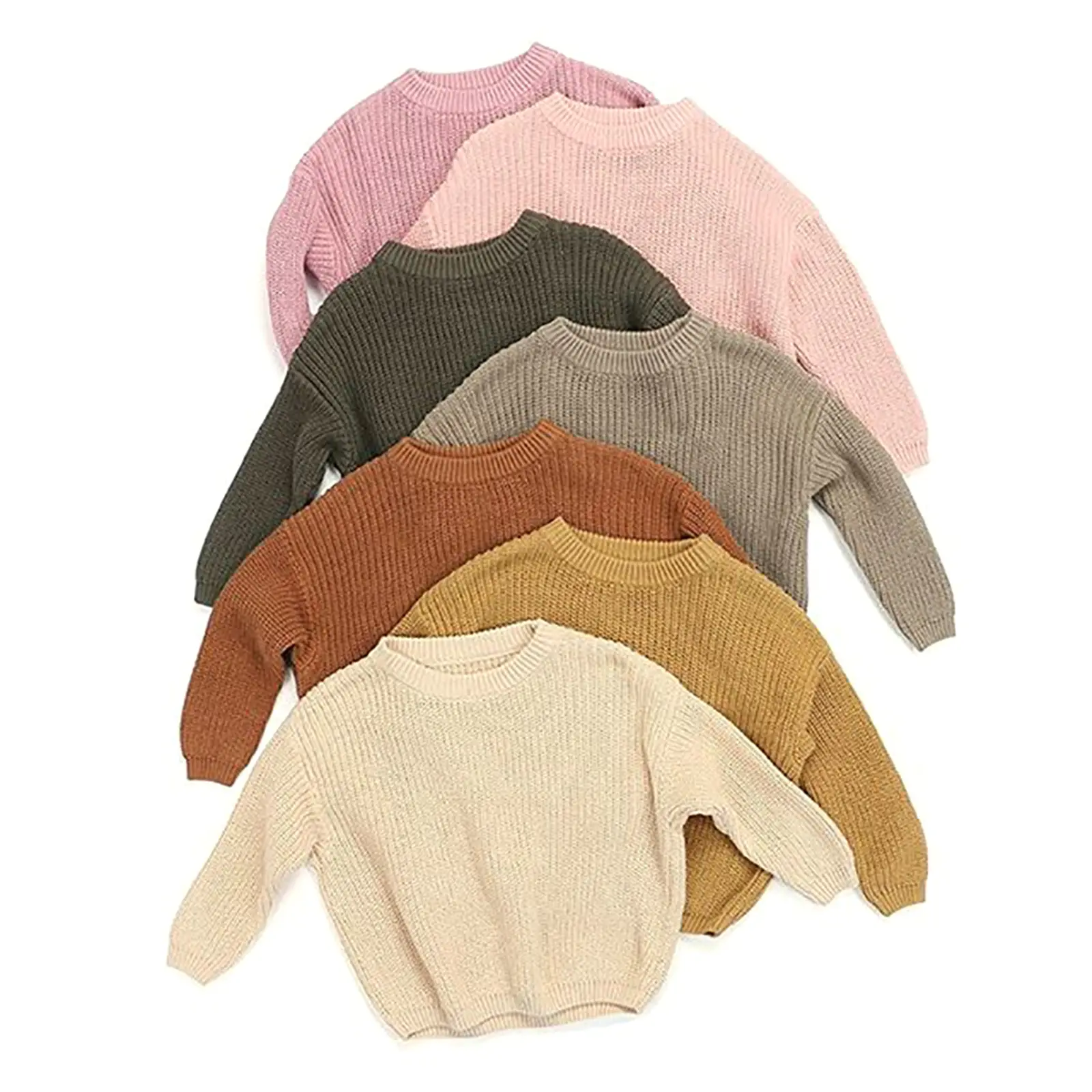 Baby Girls Boys Knit Sweater Solid Color Long Sleeve Crewneck Knitwear