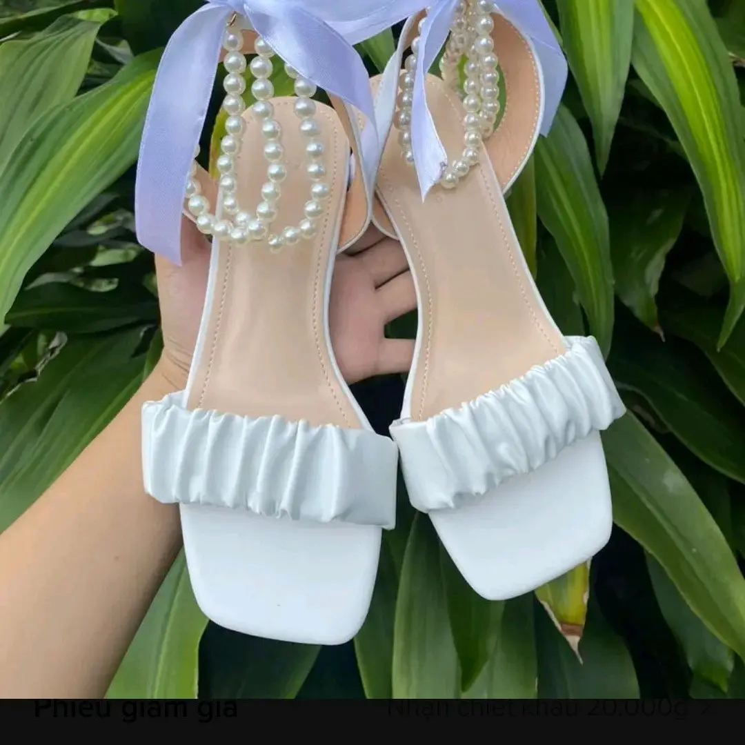 Size 35-45 Giày Cao Gót Nữ 5 Phân Đ2T ms25 . Quai Mũi Nhún Hậu Ngọc Cột Nơ Trang Trí