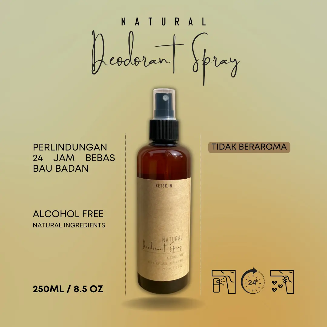 250ML Natural Deodorant Spray by KETEK.in dengan aroma / Penghilang Bau Ketiak Ketek Badan Kaki / Deodorant Alami