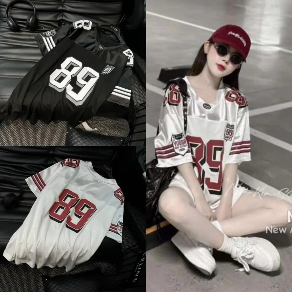 Korean Style Oversize Loose T-shirt NO.89 Unisex Short Sleeveless Football T-shirt Street Wear for Women Hot Trend 2024 Top Womenswear