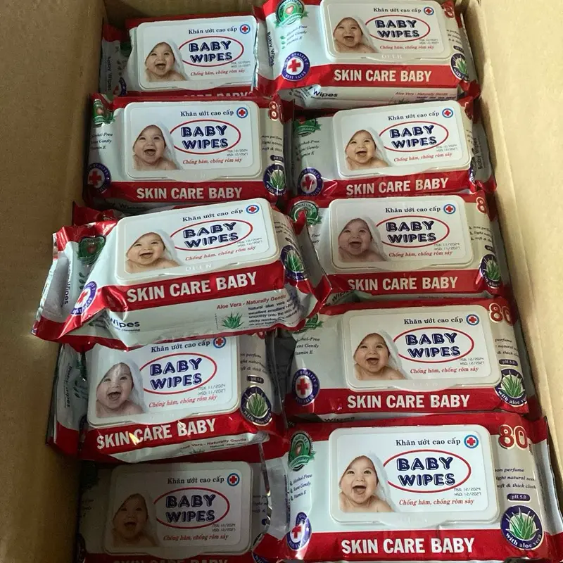 Giá sỉ combo 10 gói khăn ướt baby wipes 80g đỏ an toàn cho bé Voi... khanu  otchobe