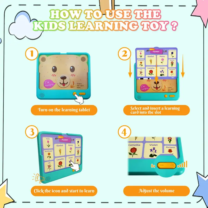 Educational Learning Toy, 1 Box Educational Game Console & Flash Card, Learning Toy for Kids, Birthday Gift for Boys & Girls 3