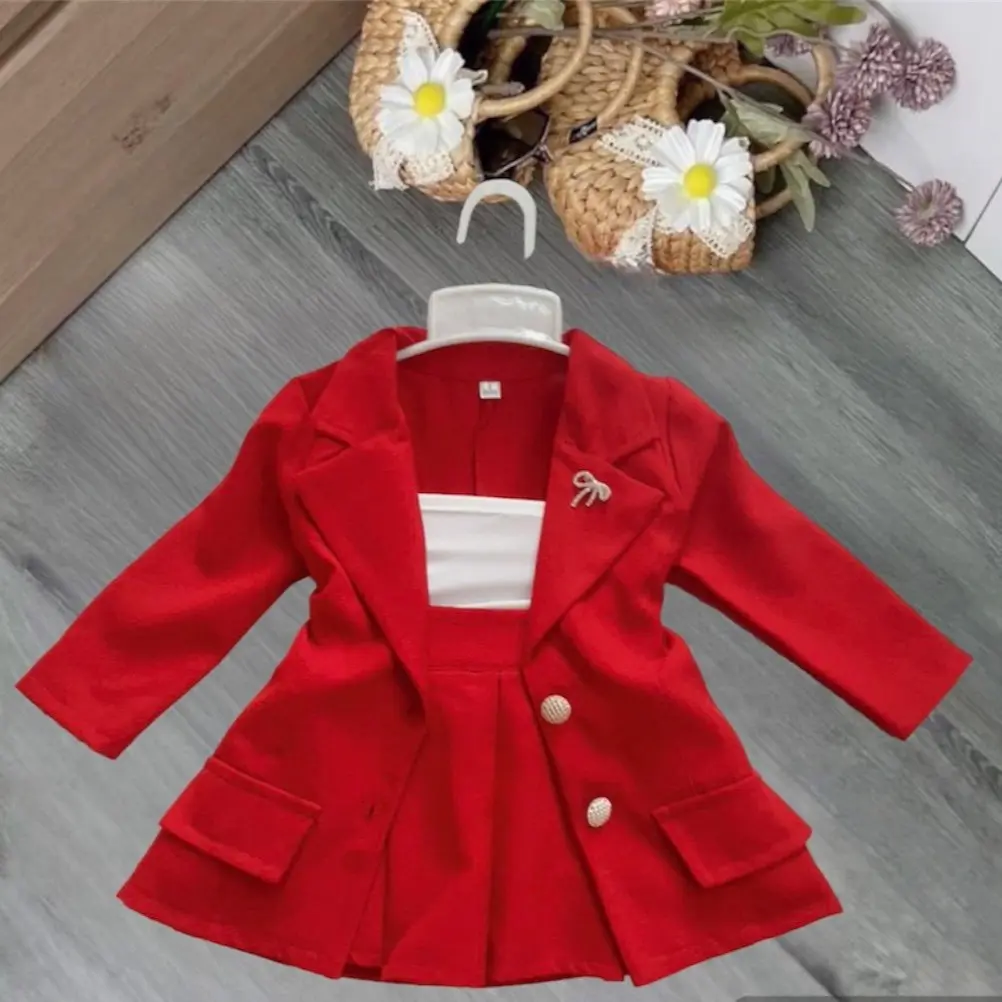 (S174) Thiết kế bộ quần áo vét 3 chi tiết áo vét blazer áo lót thun trong kèm chân vay dập li có lót cao cấp cho bé tặng tắc cài 9-32kg
