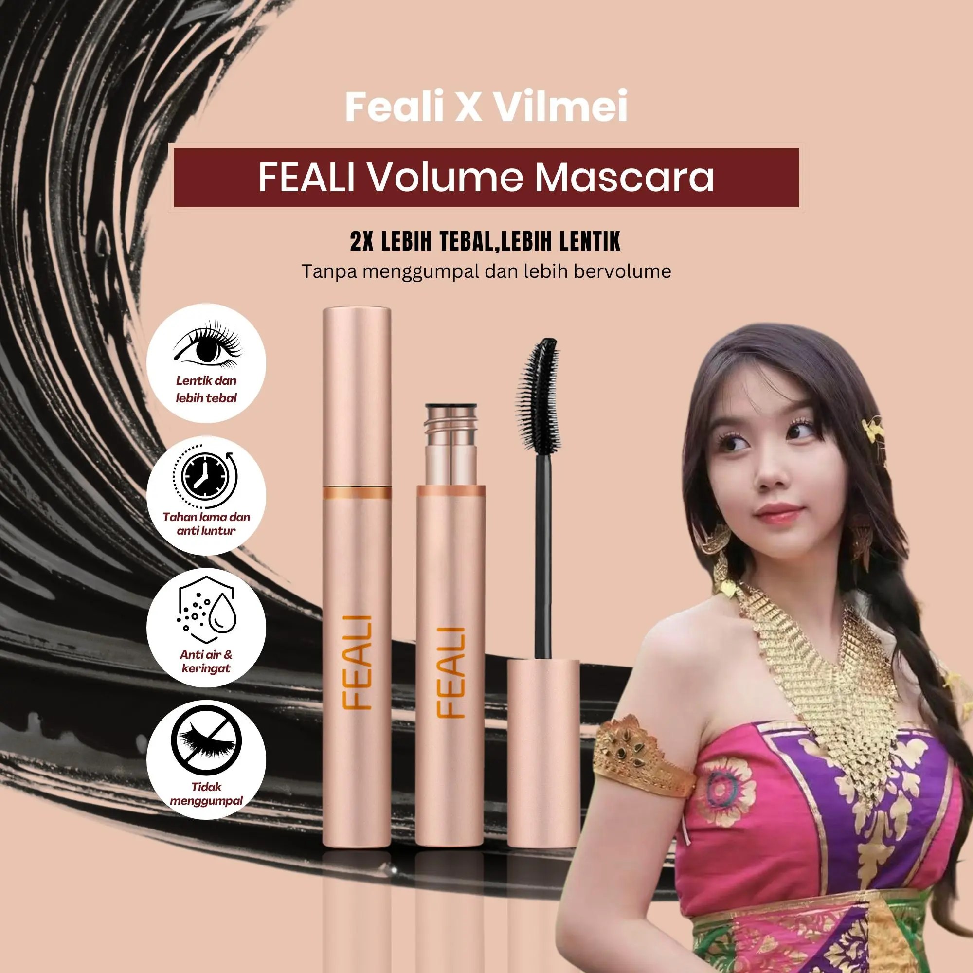 FEALI X VILMEI - Mascara Volume Hypercurl Waterproof Maskara Eye Makeup Cosmetic Lash Extension Hitam Kosmetik Lasting