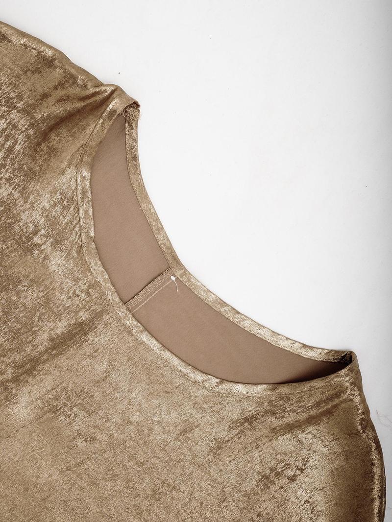 Product Introduction of Women's Metallic Split Hem Blouse, Elegant Batwing Sleeve Round Neck Top for Party Holiday Vacation, Ladies Clothes for All Seasons 7