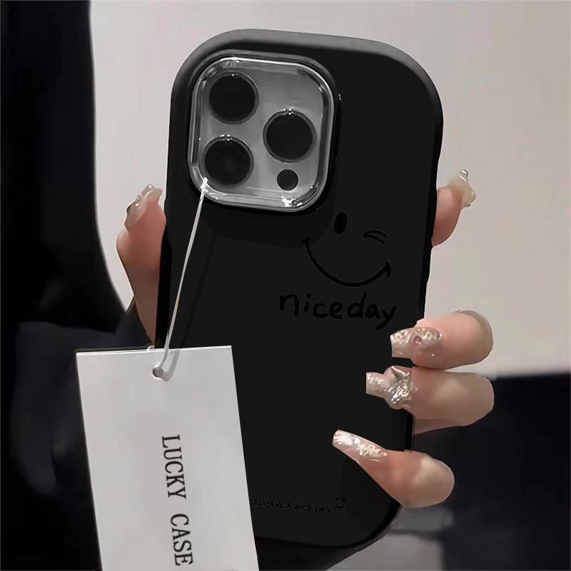 Ốp Silicon Mềm, Thiết Kế Mặt Cười Hạnh Phúc, Bảo Vệ Camera NICE, Chống Rơi, Tương Thích Với iPhone 16 11 13 15 12 14 Pro Max X Xr Xs Max, Chống Sốc, Cao Cấp, 7 8Plus SE2067 1