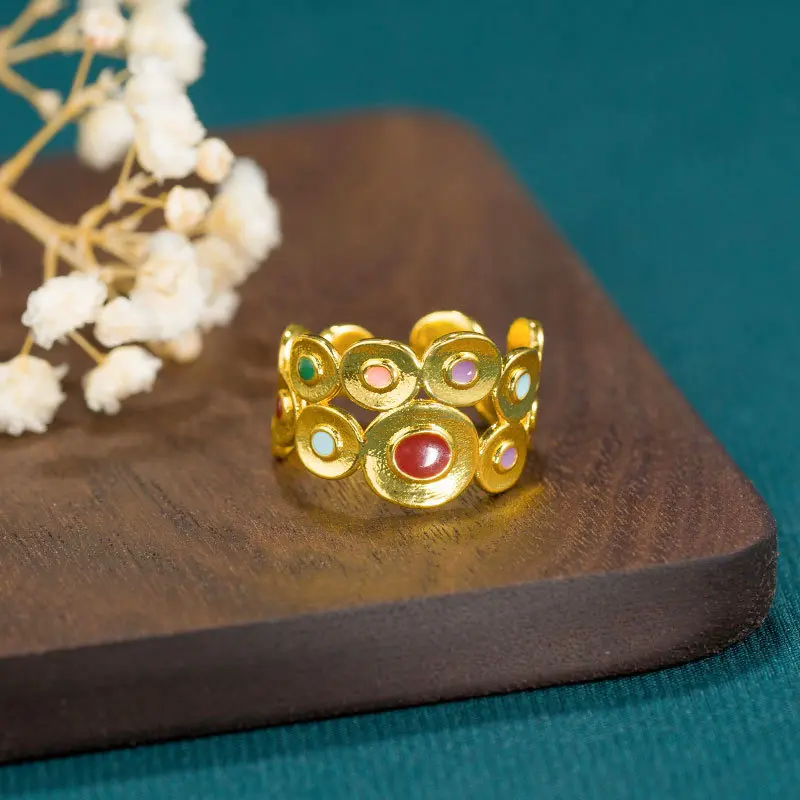 Cincin Emas Purba, Fesyen Vintaj, Reka Bentuk Niche, Bahan Enamel ...
