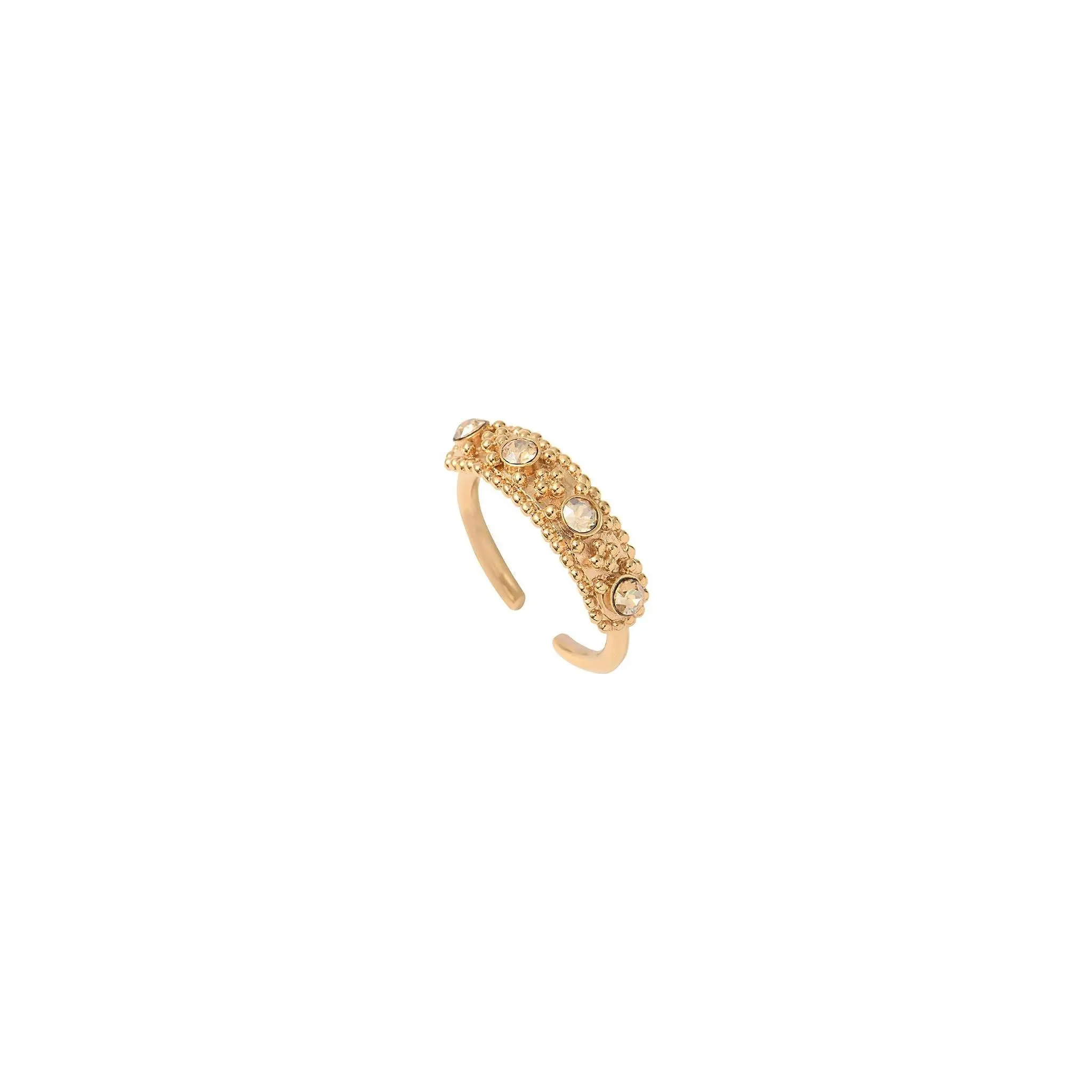 Satellite Paris Farah Glamorous Metal & Prestige Crystal Adjustable Ring in Gold Plated