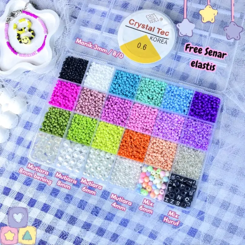 Paket Manik Manik DIY Bahan Aneka Kerajinan / Set Manik Manik DIY Lengkap Aestehetic Kalung Gelang Cincin / Paket Box Manik Manik bahan kerajinan 3