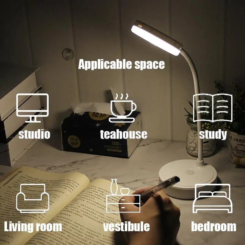 LED Eye Protection Lamp, USB Rechargeable Table Lamp, 3-color Dimming Night Light for Bedroom, Study Room & Office 8