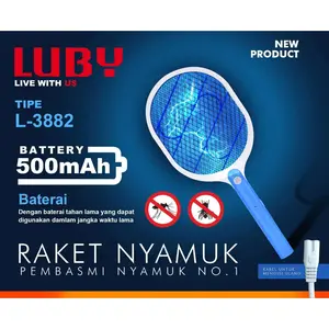 Luby Raket Nyamuk Listrik L-3882 Charge Multi Fungsi dengan Senter LED 3 Lapis Jaring Pengaman Baterai 500mAh Tahan 20 Jam