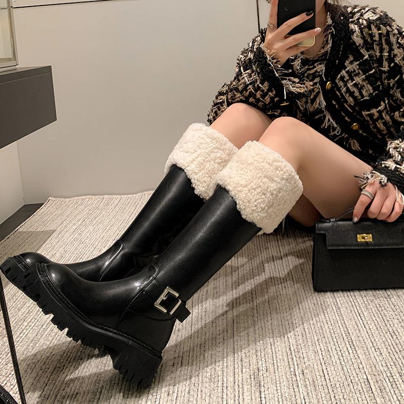 Bốt đùi nữ cổ lông tuyết quai khoá sau gót đế răng cưa hàng cao cấp QCC FULLBOX phong cách Hàn Quốc sang chảnh cho nữ - Boot