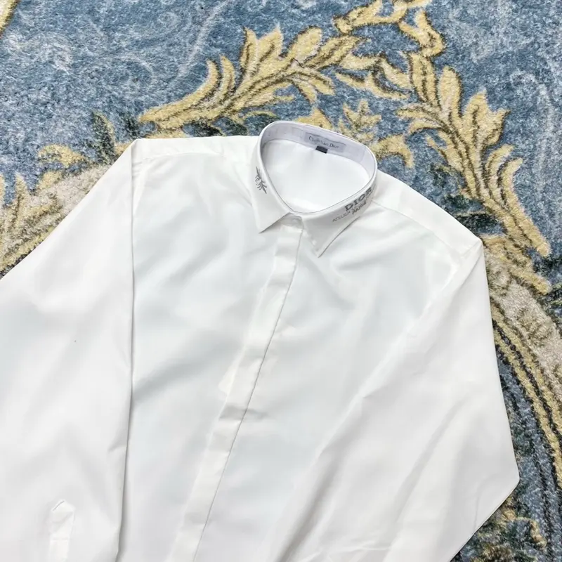 Áo sơ mi diorr thêu ong ở cổ, cotton không nhăn cao cấp 3
