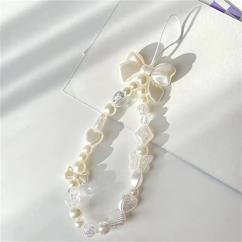 Dây Chuyền Điện Thoại, Phong Cách Hàn Quốc, Thiết Kế Nơ Trái Tim Quyến Rũ Dễ Thương, Dành Cho Phụ Nữ Và Trẻ Em Gái, 1 / 2 Cái, Dây Đeo Trang Sức Điện Thoại, Dây Đeo Buộc Đính Cườm, Phụ Kiện Dây Treo 0