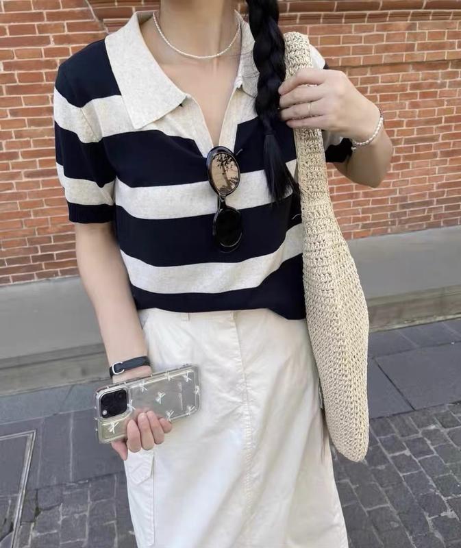 I0156 XẢ KHO Áo len mongtoghi Nữ ngắn tay mỏng kẻ ngang QC ( loại 1)