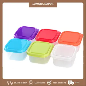 Toples Plastik Segi Warna  / Toples Plastik Mini Kotak / Wadah Serbaguna / Toples Obat / Wadah Bumbu I PB-160