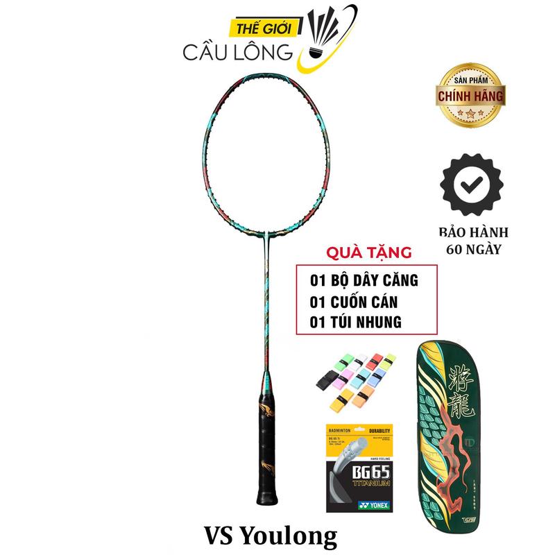 Vợt cầu lông VS Youlong rồng xanh tặng 1 quấn cán Kalovi mầu ngẫu nhiên, 1 bao vợt, 1 bộ cước Kizuna Z69 có đan theo mức kg yêu cầu Cán Vợt, Sport Cacbon