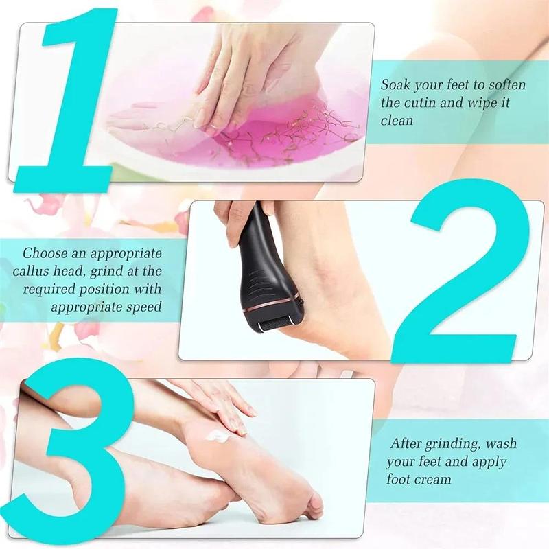 Product Introduction of Electric Foot File Callus Remover Professional Foot Grinder Pedicure Machine Tools Rechargeable Heel Cracked Dead Skin Scrubber 17