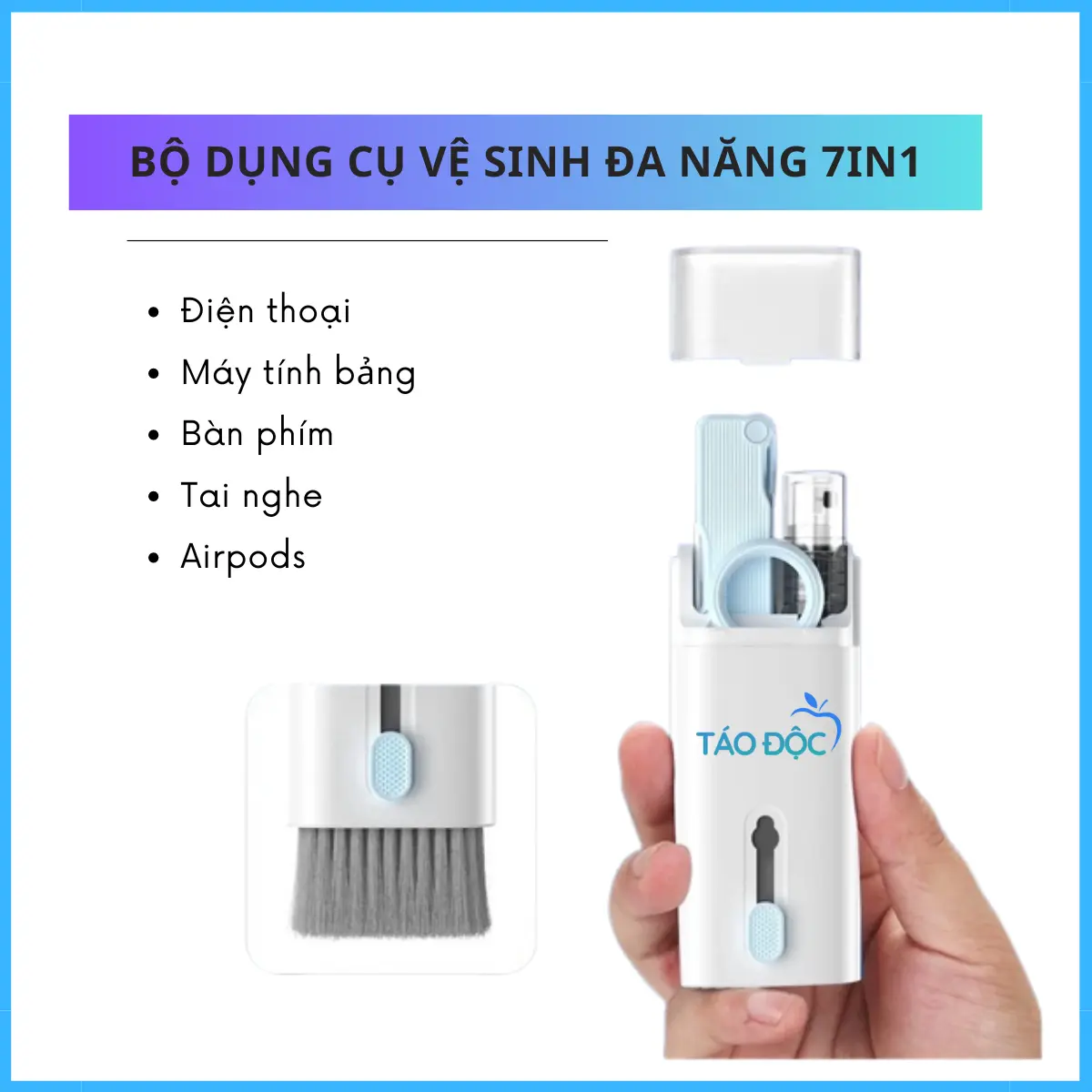 Bộ dụng cụ vệ sinh đa năng 7in1 Laptop - Máy tính - Bàn Phím - Tai Nghe Airpods siêu nhỏ gọn