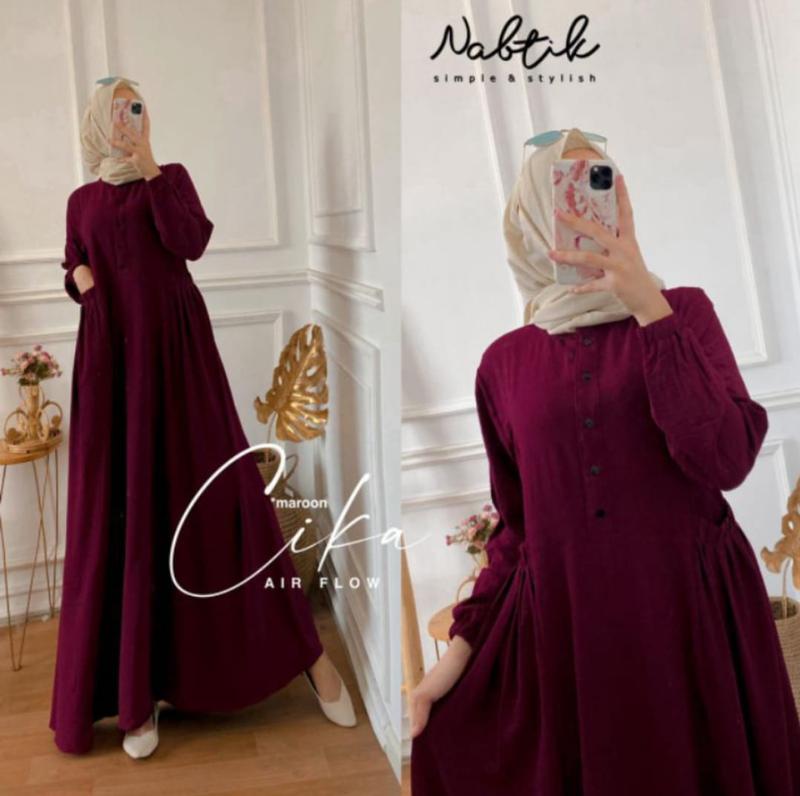 Product Introduction of CIKA GAMIS CRINKLE AIRFLOW WANITA TERBARU 2023 Hitam Cokelat Navy Putih Dress Panjang Kantong 35