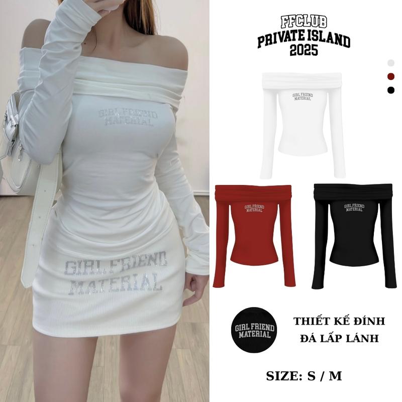 [CÓ TÁCH SET] ÁO BODY TRỄ VAI TAY DÀI ĐÍNH ĐÁ GIRL FRIEND & CHÂN VÁY LEN CHỮ A FFCLUB - FRIENDS FOREVER CHÍNH HÃNG