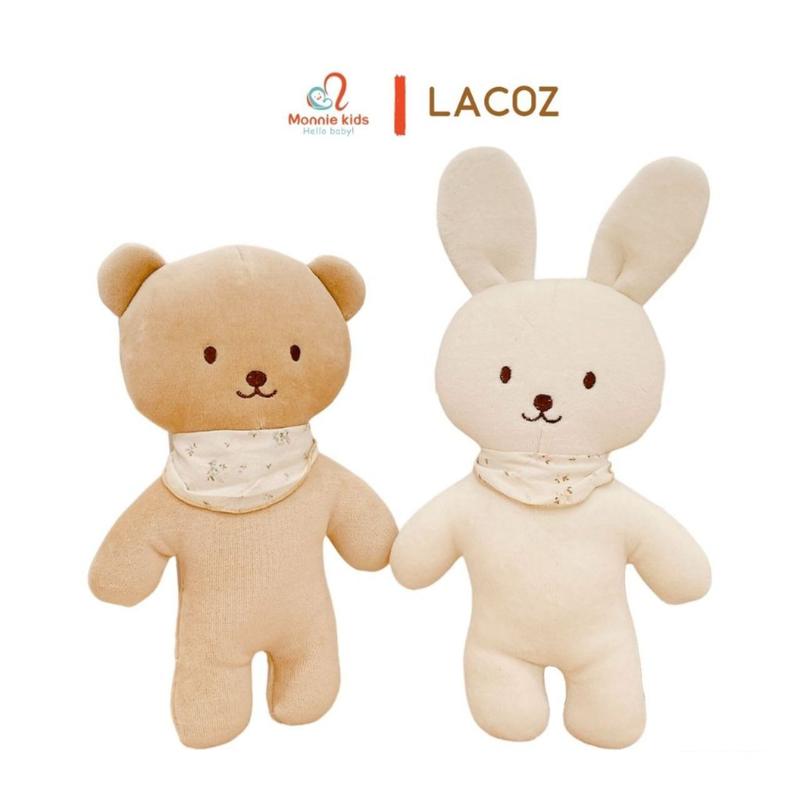Thú bông cotton hữu cơ cho bé Lacoz 30cm, gấu thỏ bông organic mềm mại cho trẻ - Monnie Kids