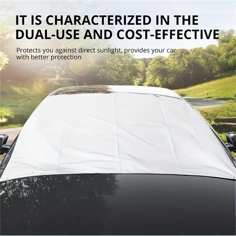 Car Windshield Cover, Anti-UV Snowproof Full Protection Double Sided Windscreen Cover, Sun Snow Ice Universal Shields 8