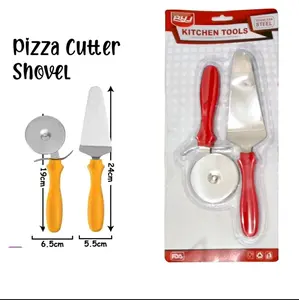 Pisau knife pizza dan shovel set, warna gagang acak, ukuran tertera digambar