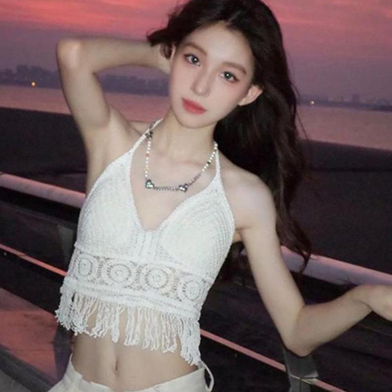 Áo Vest Cổ Yếm Tua Rua Khoét Lỗ Dành Cho Nữ, Thời Trang, Ngắn, Áo Gợi Cảm, Phong Cách Bohemian, Thích Hợp Cho Váy Đi Biển Và Váy Tập Yoga 4