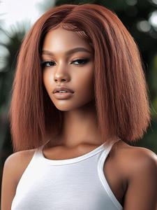 Reddish Brown T Part Lace Front Human Hair Wigs, Glueless Pre-plucked Transparent Lace Wigs, Heat Resistant Soft & Tangle-free Wigs for Daily Use