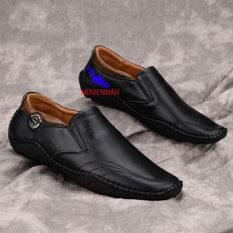 Giày lười nam da bò Giày công sở nam Giày nam cho lái xe ô tô Giày slip on nam da bò in vân cá sấu giày đế bệt đẹp độc đáo hàng hiệu thời trang giá rẻ S-2 màu đen