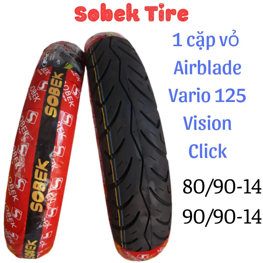 1 Cặp Vỏ xe  Airblade 110/125,Vario 125,Vision , Click 80/90-14 và 90/90-14 thương hiệu Sobek ( bám đường , độ bền cao, an toan) Cao Su
