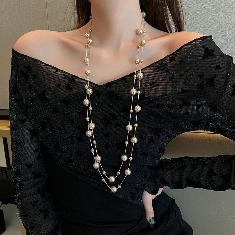 Vòng Cổ Hạt, Dành Cho Phụ Nữ, Vòng Cổ Ngọc Trai Dài, Chu Vi 168 Cm, Giá Cả Phải Chăng, Sang Trọng Cao Cấp, Thích Hợp Cho Áo Len, Dây Chuyền, Vòng Cổ Tất Cả Mùa Thu Đông 1