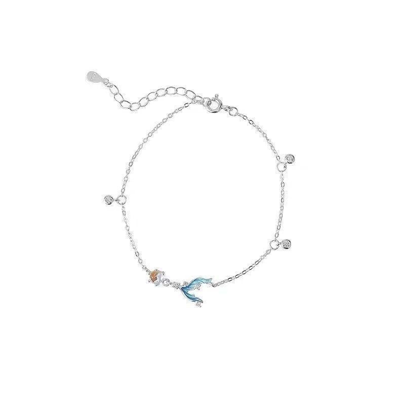 Product Introduction of Sparkling Moonstone Fish Tail Bracelet for Women Summer Fresh High-end Ins Collarbone Niche Versatile Pearl Elegant Design Very Beautiful 4