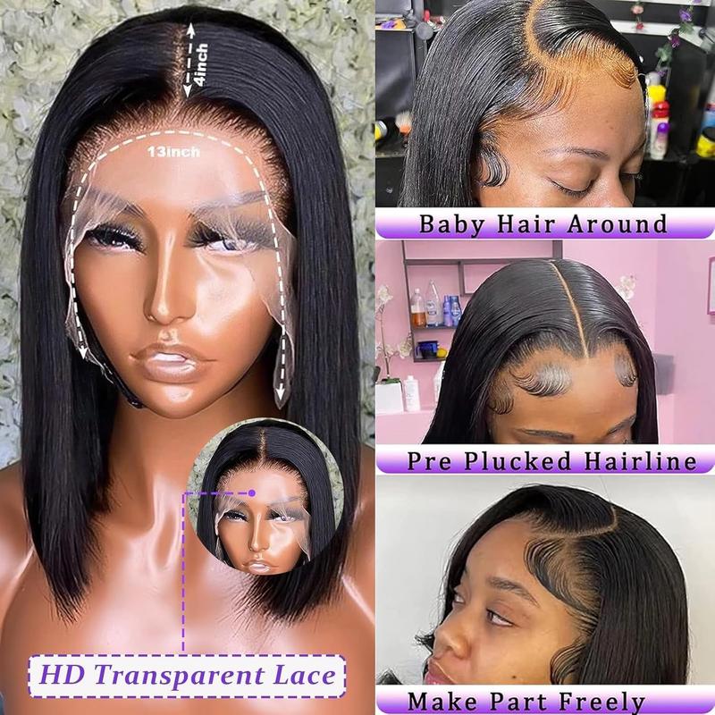 Local shipping-13x4 Bob Straight Human Hair Wig Lace Front Wig 100% Human Hair Pre Plucked with Baby Hair 180% Density Wigs for Black Women Natural Color (natural bob wig human hair, 8 Inch) 6