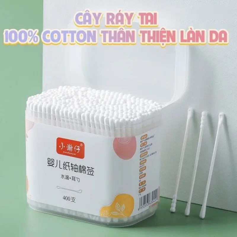 Hộp 400 tăm bông ngoáy tai 2 đầu tiện lợi cho trẻ em và người lớn - Combo 400 tăm bông ráy tai kháng khuẩn