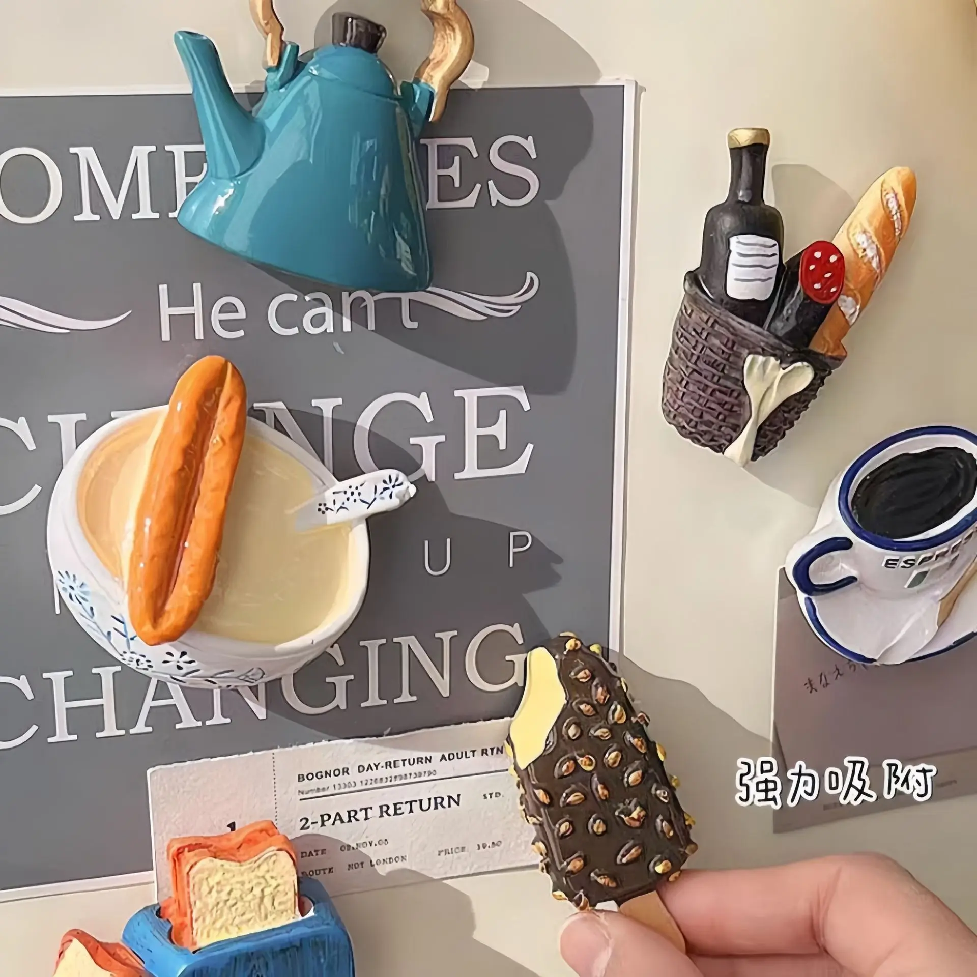 INS Creative Magnet 3D Simulation Magnetic Suction Refridgerator Magnets Bread Food Fruit Decoration Resin Decorations Cultural and Creative Tourist Souvenir
