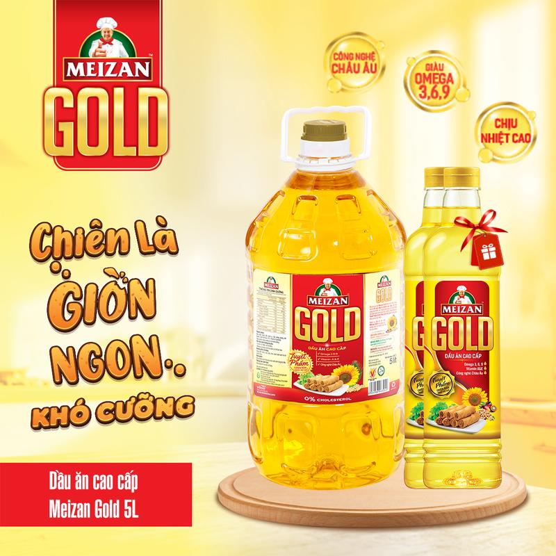 [MUA 5L TẶNG 2 CHAI 1L] Dầu ăn cao cấp Meizan Gold 5L Kết Hợp Từ 03 Loại Dầu Tự Nhiên Cao Cấp, Chịu Nhiệt Cao, Giảm Nguy Cơ Cháy Khét