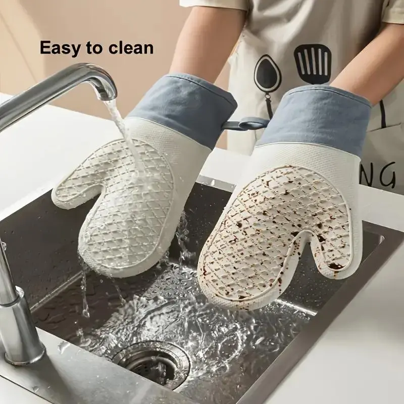 Silicone Oven Mitts, 2 Counts Heat Resistant Non-slip Oven Gloves, Waterproof & Non-stick Kitchen Gloves for Cooking, Grilling, Baking 7