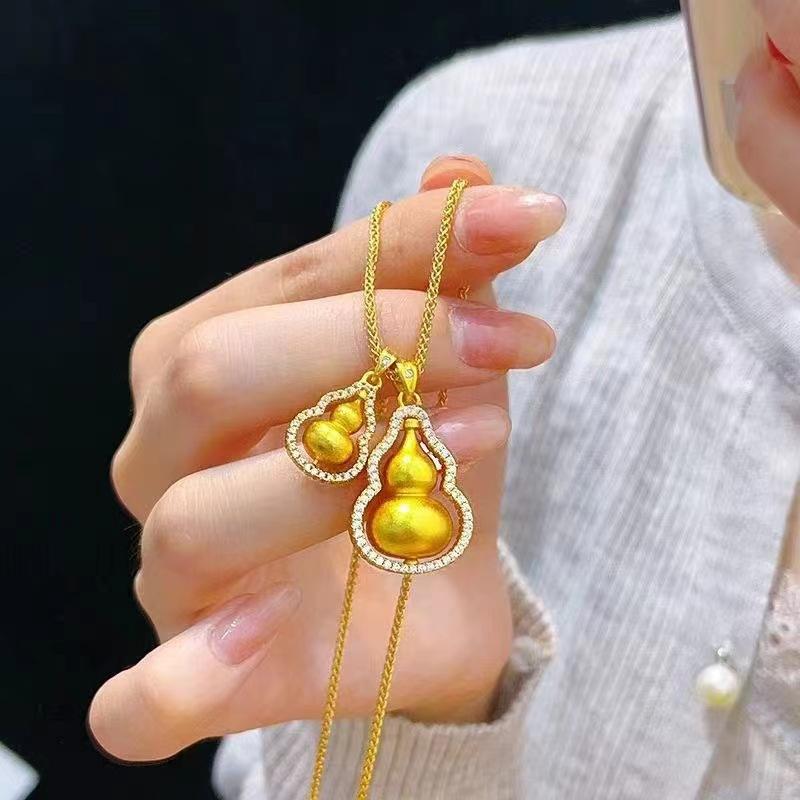 Product Introduction of Gold-Plated Double Gourd Pendant Necklace - Chinese Lucky 'Fu Lu' Collarbone Chain 1