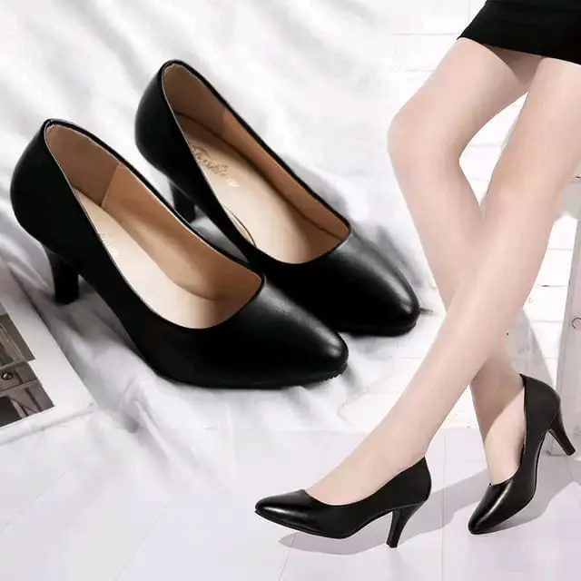 Hills/high heels kerja polos mewah (KS26) Hak Setengah (3-5 cm)