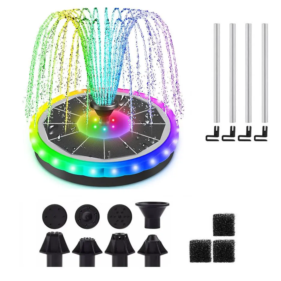 Solar Fountain with Glass Panel, Solar Bird Bath Fountain with 6 Spray Modes, Garden & Patio Decoration Supplies