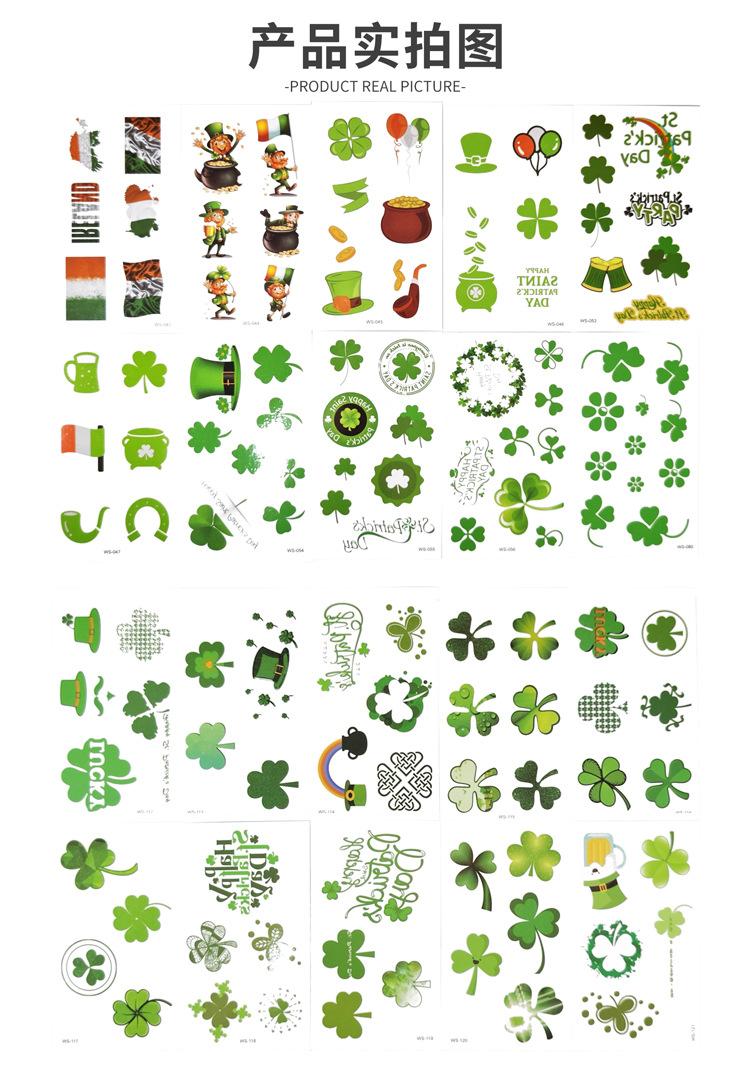 Product Introduction of Waterproof sweat cuckold clover face irish festival sticker st. patrick's day tattoo sticker 6