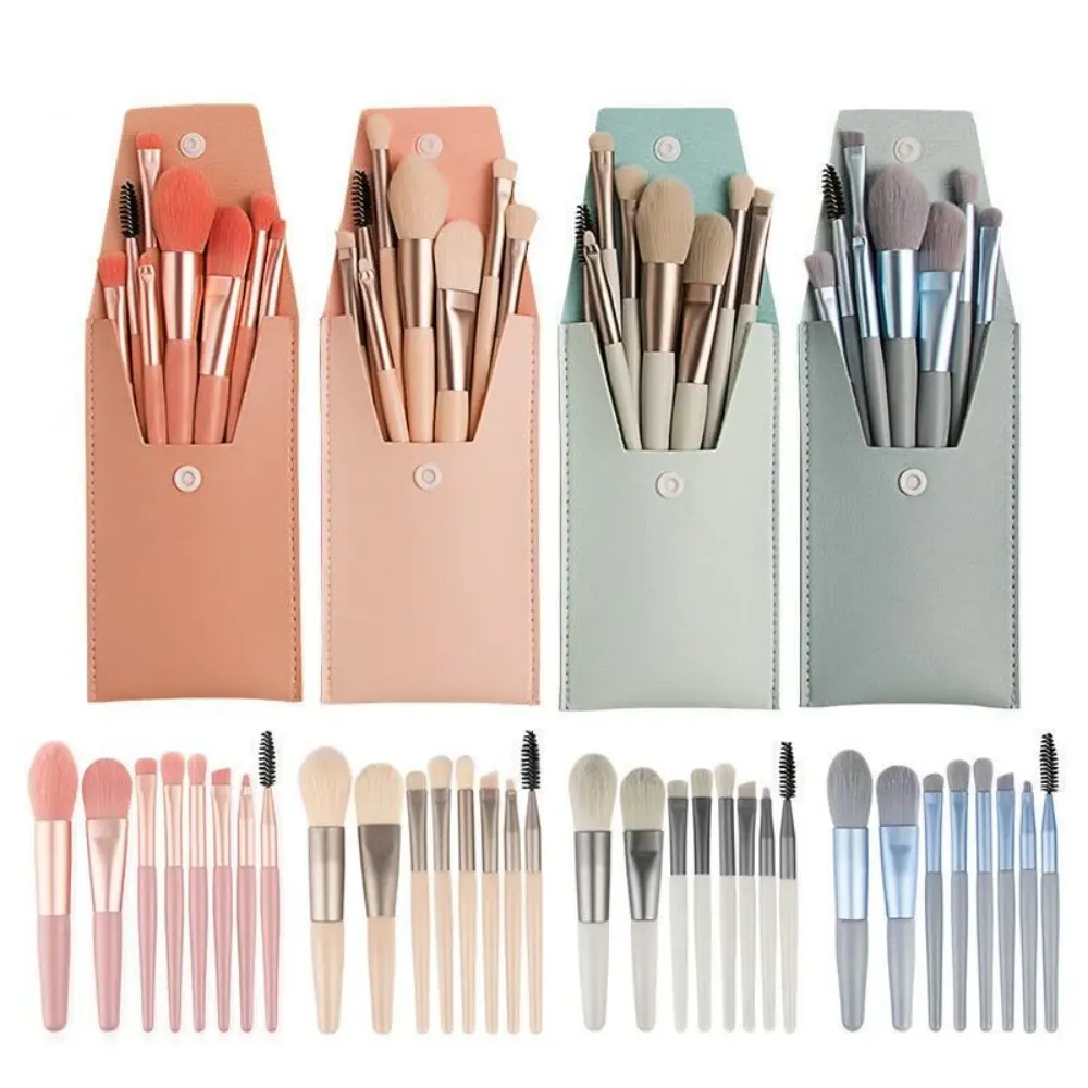 Set of 8 Professional Soft Bristle Make Up Brushes With Bag Premium Synthetic Makeup Tools Eye Facial Beauty Foundation Brush Makeup Beginners