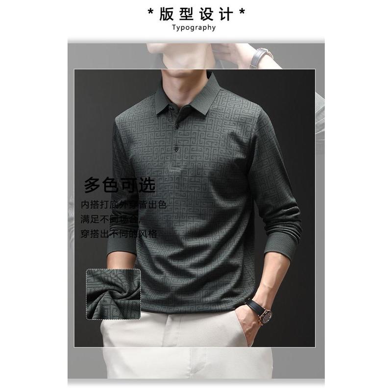 Áo Thun Thường Ngày Công Sở Cao Cấp, Dành Cho Nam Giới, Hàng Mới Về Mùa Hè, Cổ Polo, Dài Tay, Jacquard Mỏng, Thoáng Khí, Kiểu Polo 7