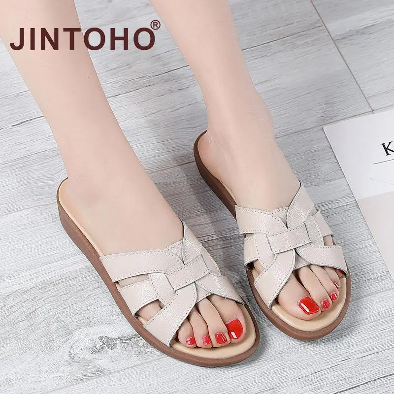 Women Platform Jelly Slippers Summer Women's Beach Shoes Genuine Leather Non-slip Comfortable Outdoor Vacation Sandals for Women