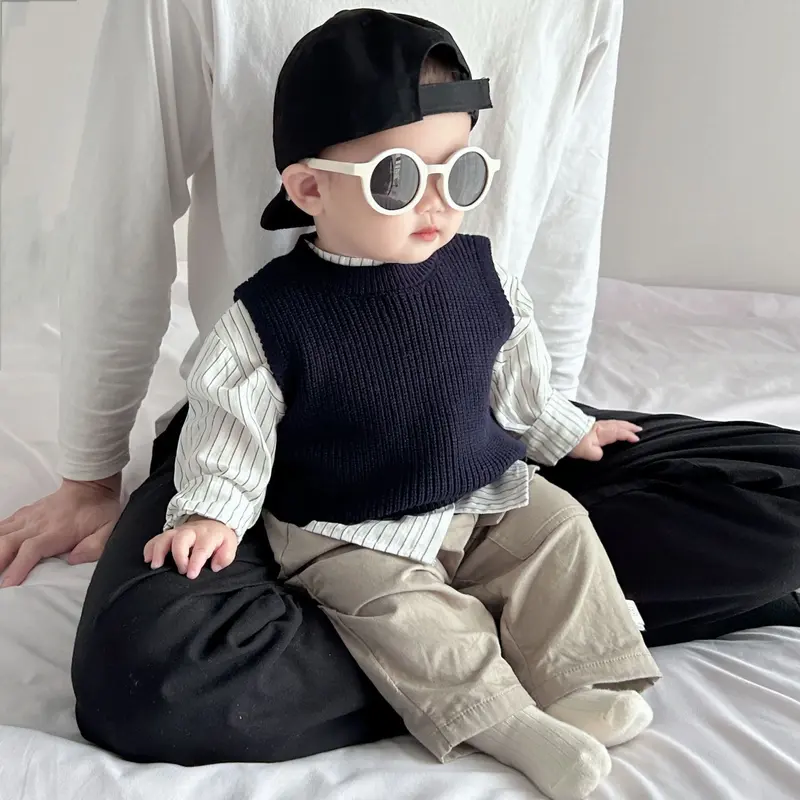 Quần Áo Trẻ Em Phong Cách Hàn Quốc, Cho Mùa Xuân Và Mùa Thu, Áo Len Dệt Kim Trẻ Em, Áo Vest, Cho Bé Trai Và Bé Gái, Phong Cách Phương Tây, Bộ Đồ Áo Ghi Lê Dễ Phối Đồ 1